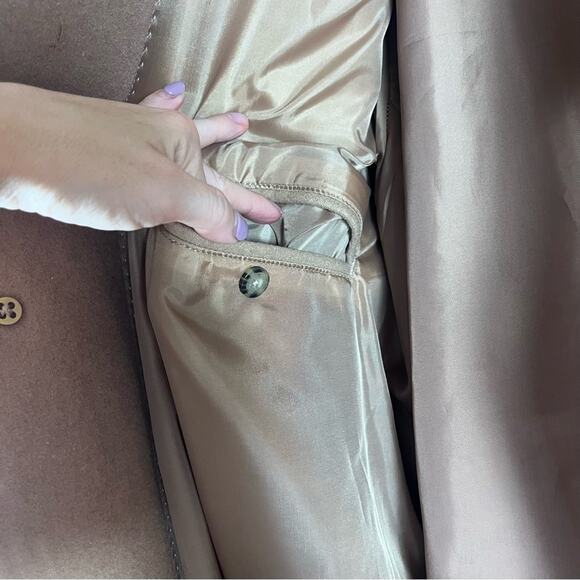 London Fog Men's Wool Pea Coat Overcoat Long Preppy Academia Tan Beige Camel 44S - Picture 8 of 10